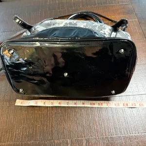 Floral Plaid Check Satchel Bag‎ Black White Patent Trim Purse Tote Crossbody thumbnail 13