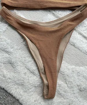 Oh Polly Gold Glitter High Waisted High Cut Brazilian Bikini Set thumbnail 9