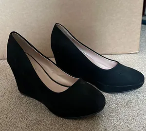 Black “suede” platform heels. Size 9 thumbnail 1