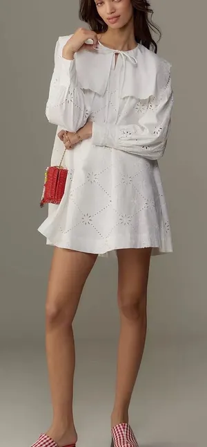 Damson‎ Madder Cassidy Long-Sleeve Eyelet Mini Dress White Size 6 thumbnail 1