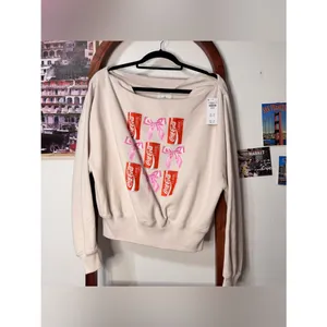 Abercrombie Coca Cola Sunday Slash Off Shoulder Sweatshirt NEW thumbnail 4