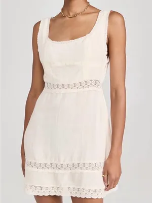 Rixo Ronan Linen Mini Dress Cream thumbnail 2