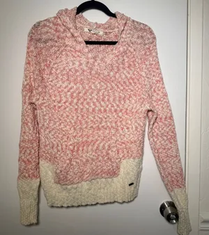 Roxy Women's Pink and Cream Hoodie Pullover Sweater Large thumbnail 1
