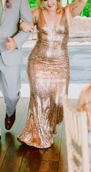 Rose Gold Sequin Maxi Dress Size 6 thumbnail 1