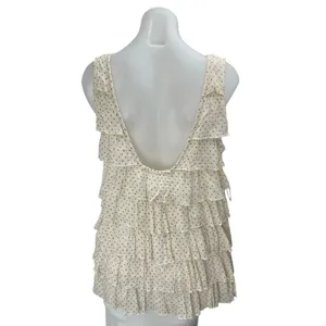 Free People Ruffle Me Up Cream Polka Dot Sleeveless Layered Tunic Tank Top Sz S thumbnail 2