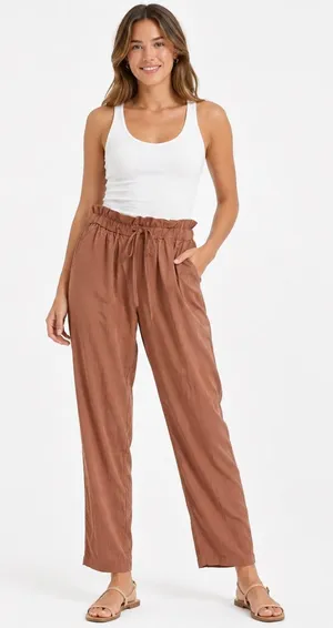 NWT! Knox Rose Women's high-waisted Linen Blend Pants Caramel Brown Size Large thumbnail 1