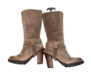 Talbots Tan Suede Tall Sallie Harness Boots Size 5 1/2 B thumbnail 1