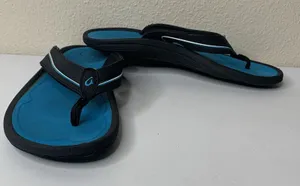 Olukai Bright Blue Black Sandals Flip Flops Women’s Sz 8 *See Note thumbnail 1
