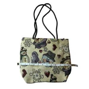 Vintage Blair Snowman Tapestry Tote Bag Winter Christmas‎ Woven Shoulder Purse thumbnail 3