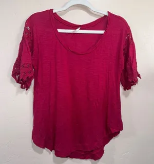 Free People Pink Lace Sleeve Tee thumbnail 1