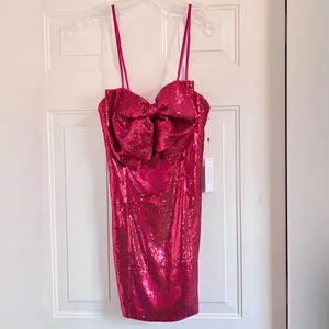 Torn by RONNY KOBO Lindsay Sequin Bow Mini Dress, Color Tulip Pink, Size M, NWT thumbnail 5