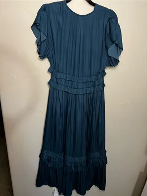 Bohme Willa Teal Tiered Ruffle Midi Dress Romantic Boho thumbnail 7