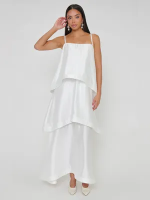 NWOT Show Me Your Mumu Ella Tiered Maxi Dress size XL white ivory satin thumbnail 3