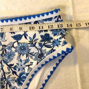 Blue White Floral Chintz Ric Rac High Waisted Bikini‎ Swimsuit Size Smal New thumbnail 8