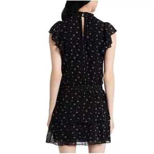 NEW ANTHROPOLOGIE Floral mini Dress MEDIUM Smocked-Neck Flutter-Sleeve Bohemian thumbnail 4
