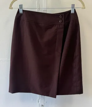 Vintage Lord & Taylor Brown 100% Pure New Wool Button Wrap Mini Skirt Size 4 thumbnail 1