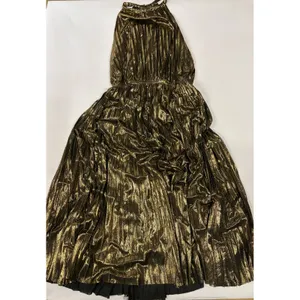 Lucy Paris Metallic Gold Pleated Halter Midi Dress DR3713-2 Small thumbnail 9