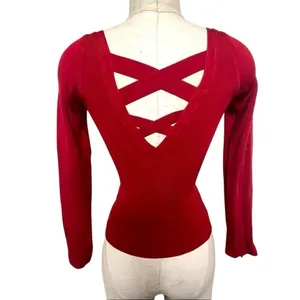 Free people red fitted cross cross back sweater thumbnail 2