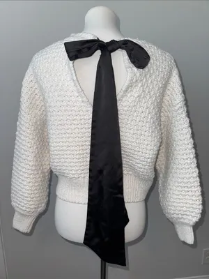 Altar'd State Betty Bow Back Chunky Ivory White Knit Balloon Sleeve Sweater XXS thumbnail 7