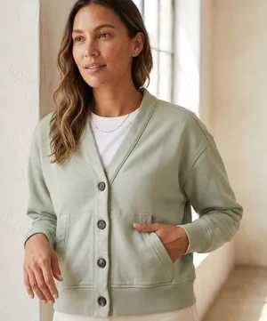 Everlane sage green The Organic Cotton Varsity Cardigan sweater front button XS thumbnail 1