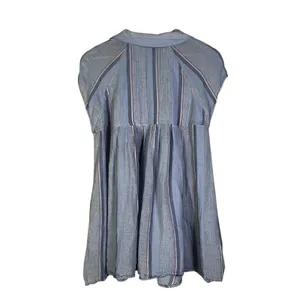 Free People New Spring Love Tunic Top Womens S Blue Striped Button Front Beachy thumbnail 5