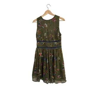 Abercrombie & Fitch Olive Green Butterfly Floral Pleated Mini Dress Womens M thumbnail 2