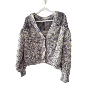 Forever 21 Blue Purple Space Dye Cable Knit‎ Cropped Cardigan Sweater Small thumbnail 5