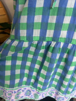 SZ Blockprints Priya Gingham Tiered Blue Green White Dress Size Small thumbnail 6
