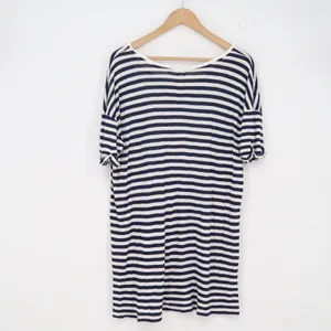 Forever 21 T-Shirt Womens L Oversized Blue White Striped Short Sleeve Excellent thumbnail 3