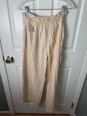 Free People Sun Dazed Cotton-Linen Striped Pants in Ivory Combo L thumbnail 9