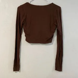 Naked Wardrobe Brown Long Sleeve Crop Top Medium Fitted Minimalist thumbnail 3