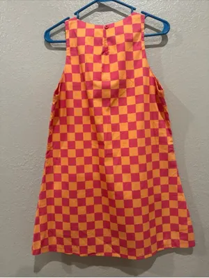 Queen Of Sparkles Pink & Orange Plaid Jewel Pocket Cotton Tank Dress Size Small thumbnail 6