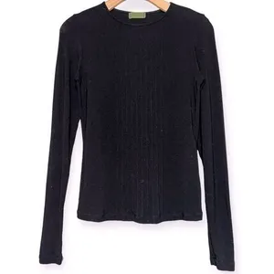 Velvet Women’s Size M Black Pintuck Front Rayon Wool Blend Long Sleeve T-Shirt thumbnail 1