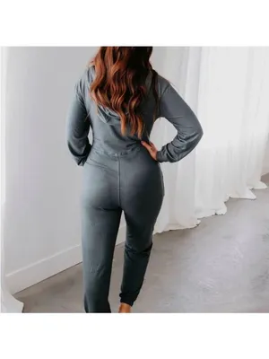 MONO B Marty Gray Hooded Jumpsuit Size Large NEW NWT thumbnail 2