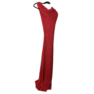 Runaway The Label Maxi Dress Red One Shoulder Rosette Metallic Knit Gown thumbnail 6