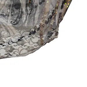Sequin Women's Size Medium‎ Sheer Cold Shoulder Disco Lace Top Silver thumbnail 4