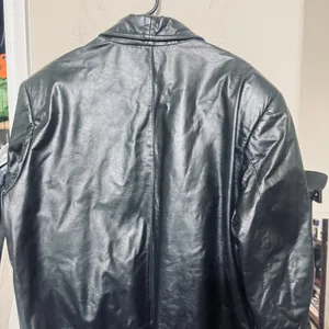 Vtg 90s Global Identity leather Coat womens L black Long 90s Trench Matrix Y2K thumbnail 9