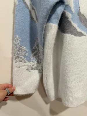 Rachel Zoe Blue White Mountain Snowy Winter Fuzzy Sweater Size 2x thumbnail 4