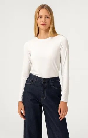 NWT Commense Crew Neck Basic Long Sleeve Top stretchy White thumbnail 1