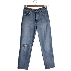 Reformation French Skinny Distressed Baltic Wash Jeans High Rise Straight-Leg 24 thumbnail 4