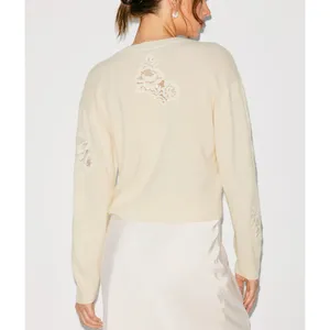 LoveShackFancy White Lace Crewneck Sweater XS Cashmere Romantic Designer $400 thumbnail 3