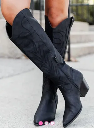 Black Leather Cowgirl Boots Size 6 thumbnail 1