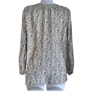 Old Navy Cream Yellow Blue Floral Split-Neck Button Long Sleeve Blouse Size M thumbnail 6