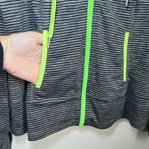 Lukka Hooded Athletic Full Zip Jacket Gray Black Stripes Pockets Thumb Holes XL thumbnail 7