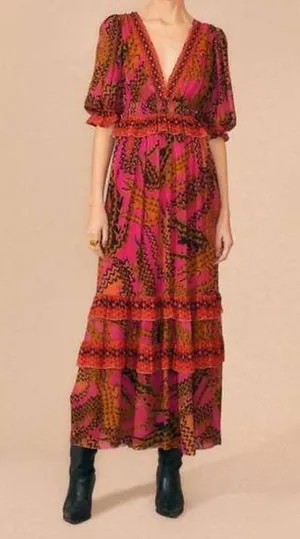 NWT Farm Rio Croco Short Sleeve Maxi Dress Printed Vacation Summer thumbnail 1