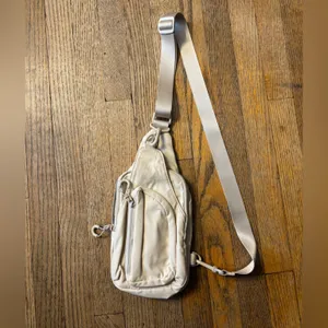 Beige Nylon Sling Crossbody Belt Bag Fanny Pack Multi Pocket thumbnail 3