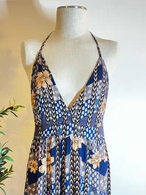 O’Neill Bohemian Navy and brown Floral Halter Low back Maxi Dress thumbnail 2