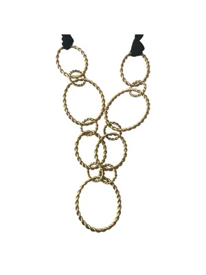 Chico's Raven Long Necklace Interlocking Gold-Tone Braided Circles Black Velvet thumbnail 2