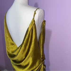 PRETTY LITTLE THING x Naomi Campbell Chartreuse Satin Extreme Cowl Bodycon Dress thumbnail 8
