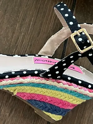 Betsey Johnson Polka Dot Rainbow Espadrille Wedge Open Toe Sandal size 6 thumbnail 9